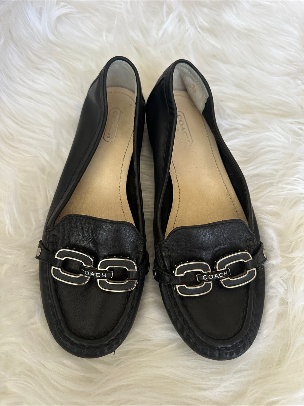 Coach Ella Black Leather Silver Hardware Loafers Size 7B